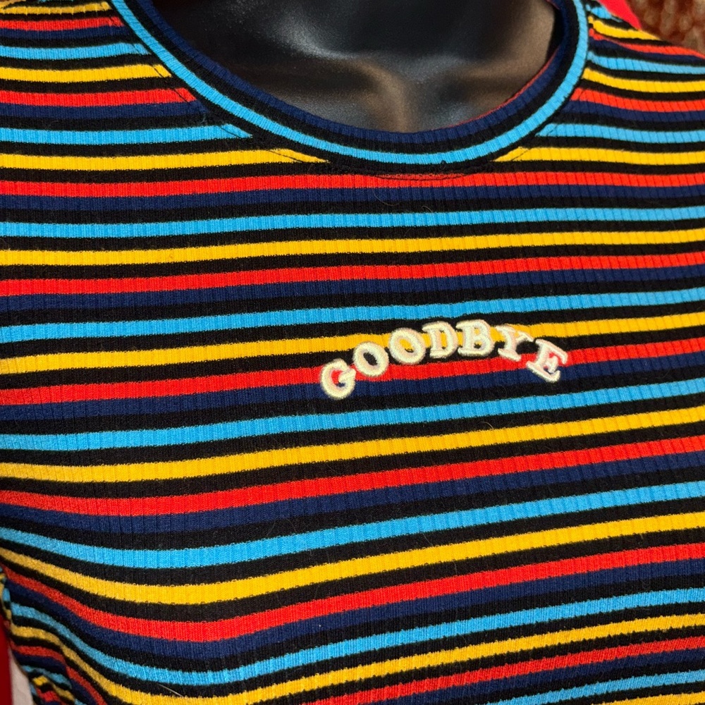 Medium Forever21 “GOODBYE” Striped Retro Crop Top